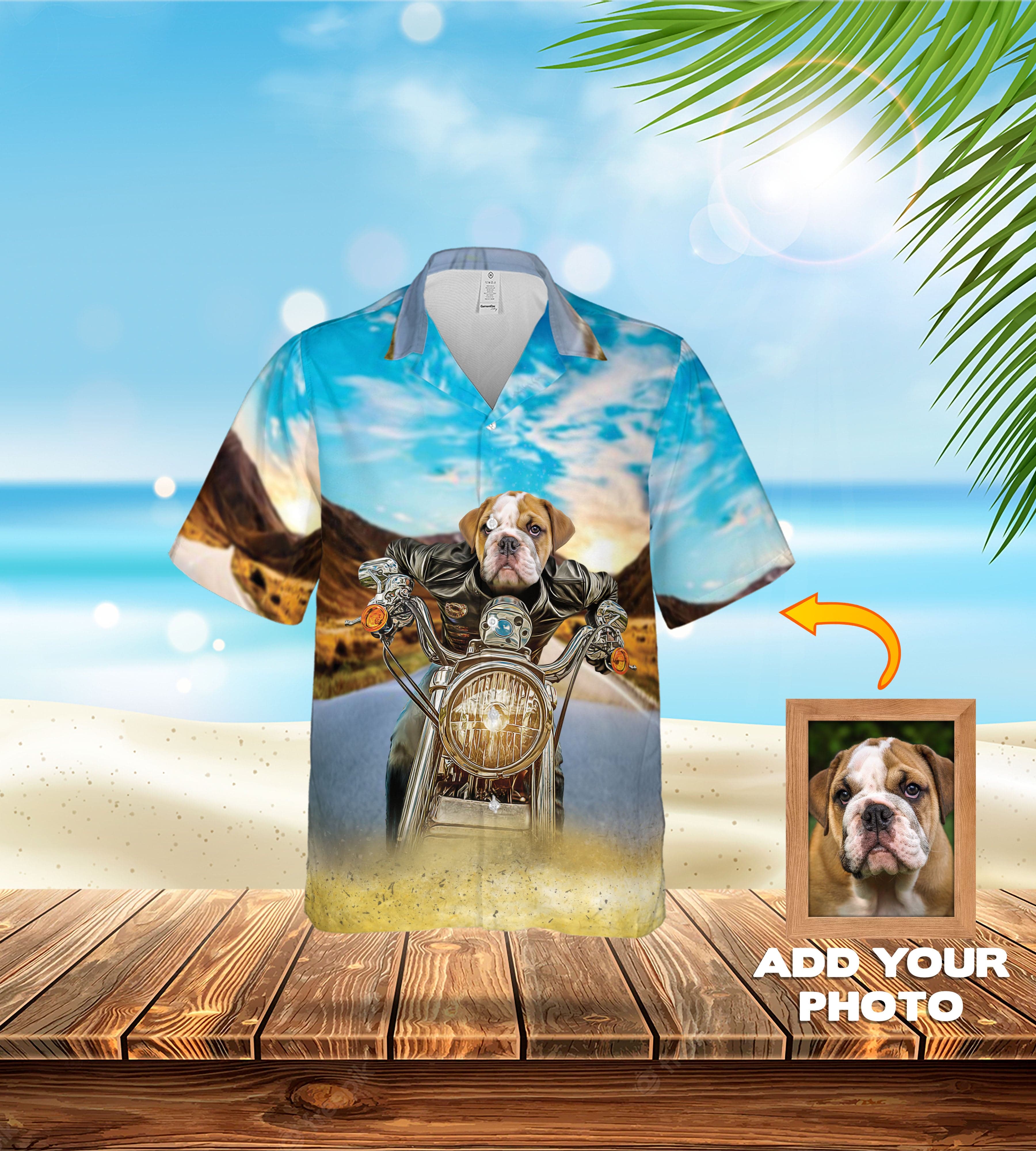 Camisa hawaiana personalizada (Harley Wooferson: 1-8 mascotas)