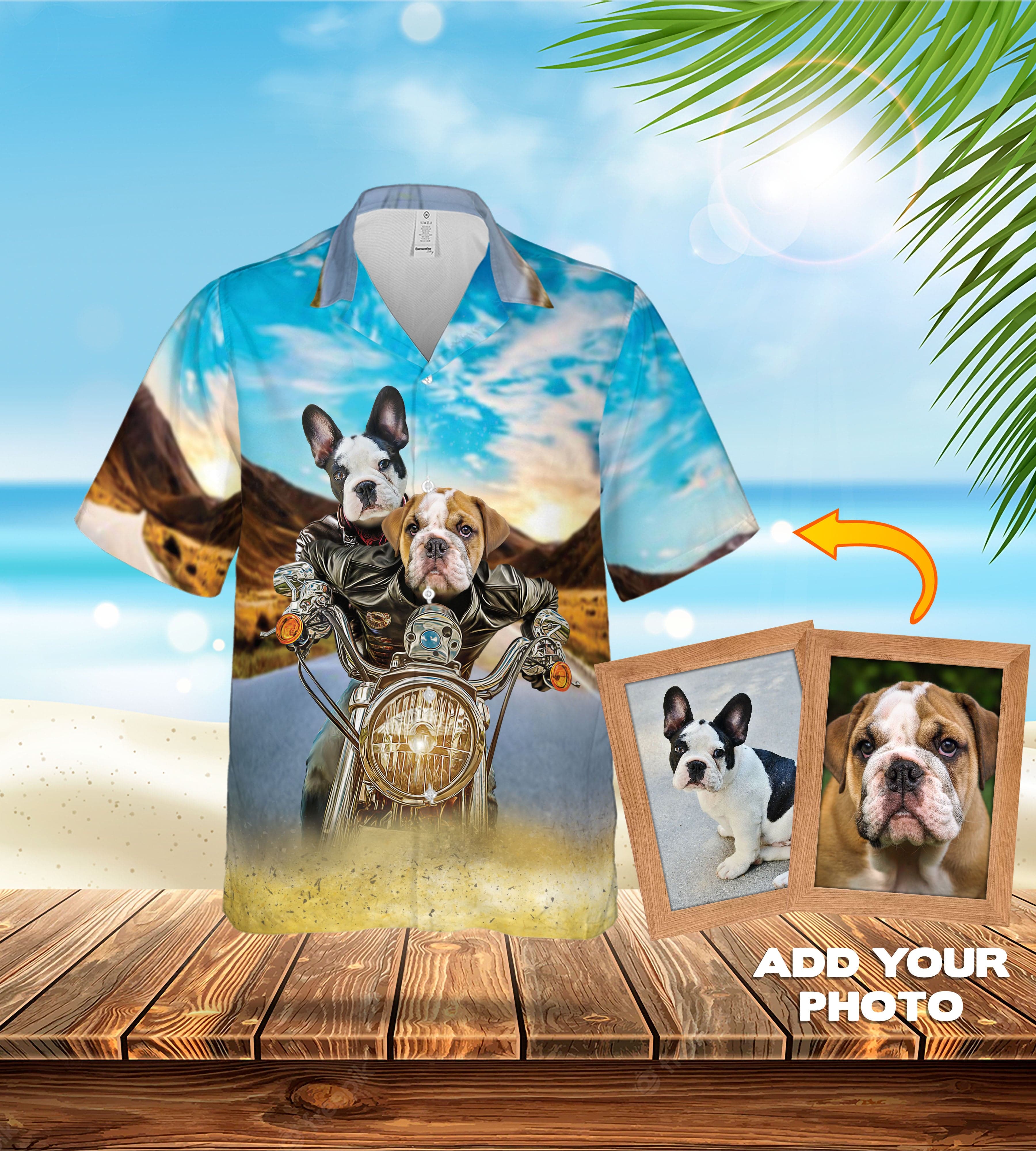 Camisa hawaiana personalizada (Harley Wooferson: 1-8 mascotas)