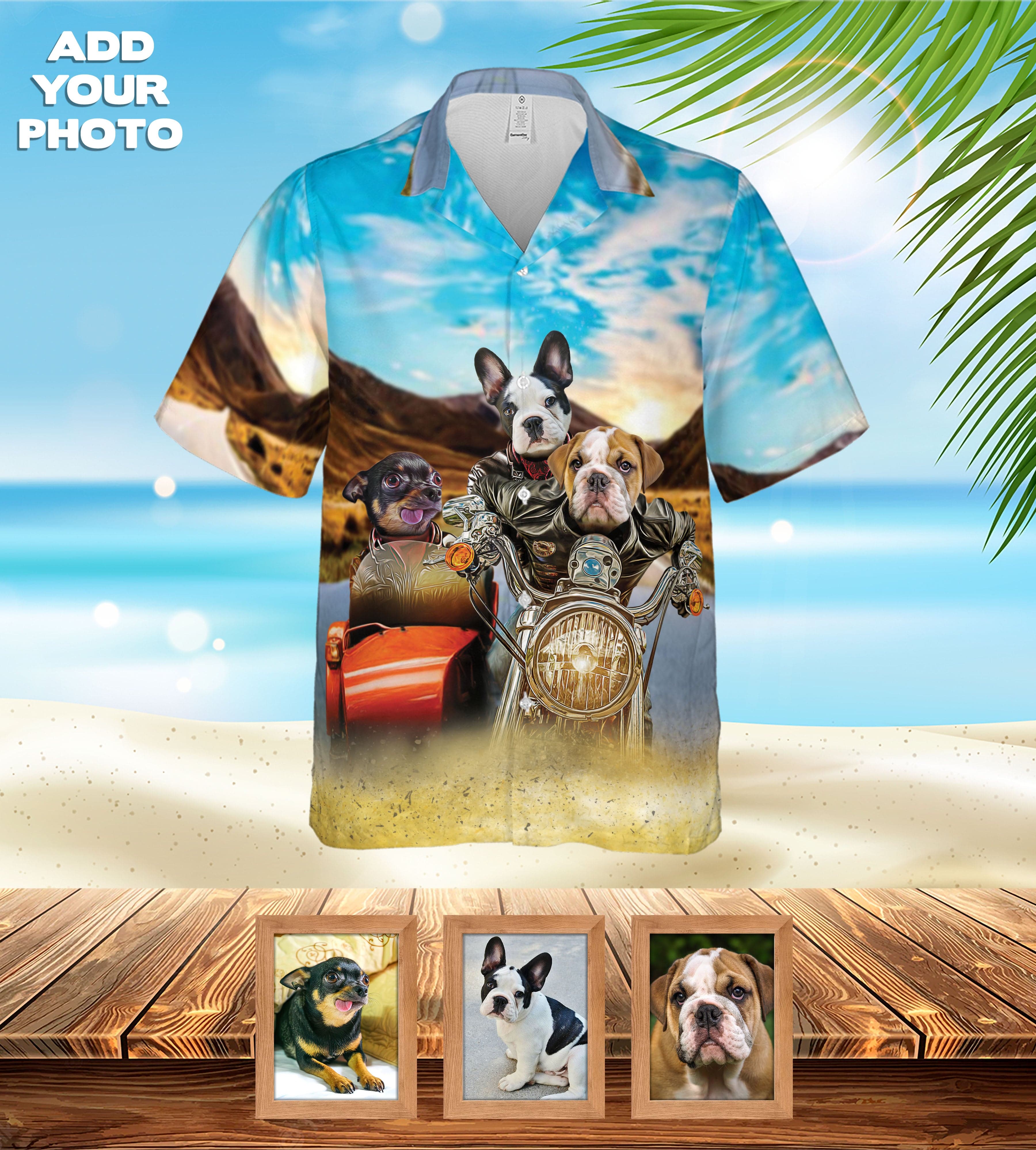 Camisa hawaiana personalizada (Harley Wooferson: 1-8 mascotas)