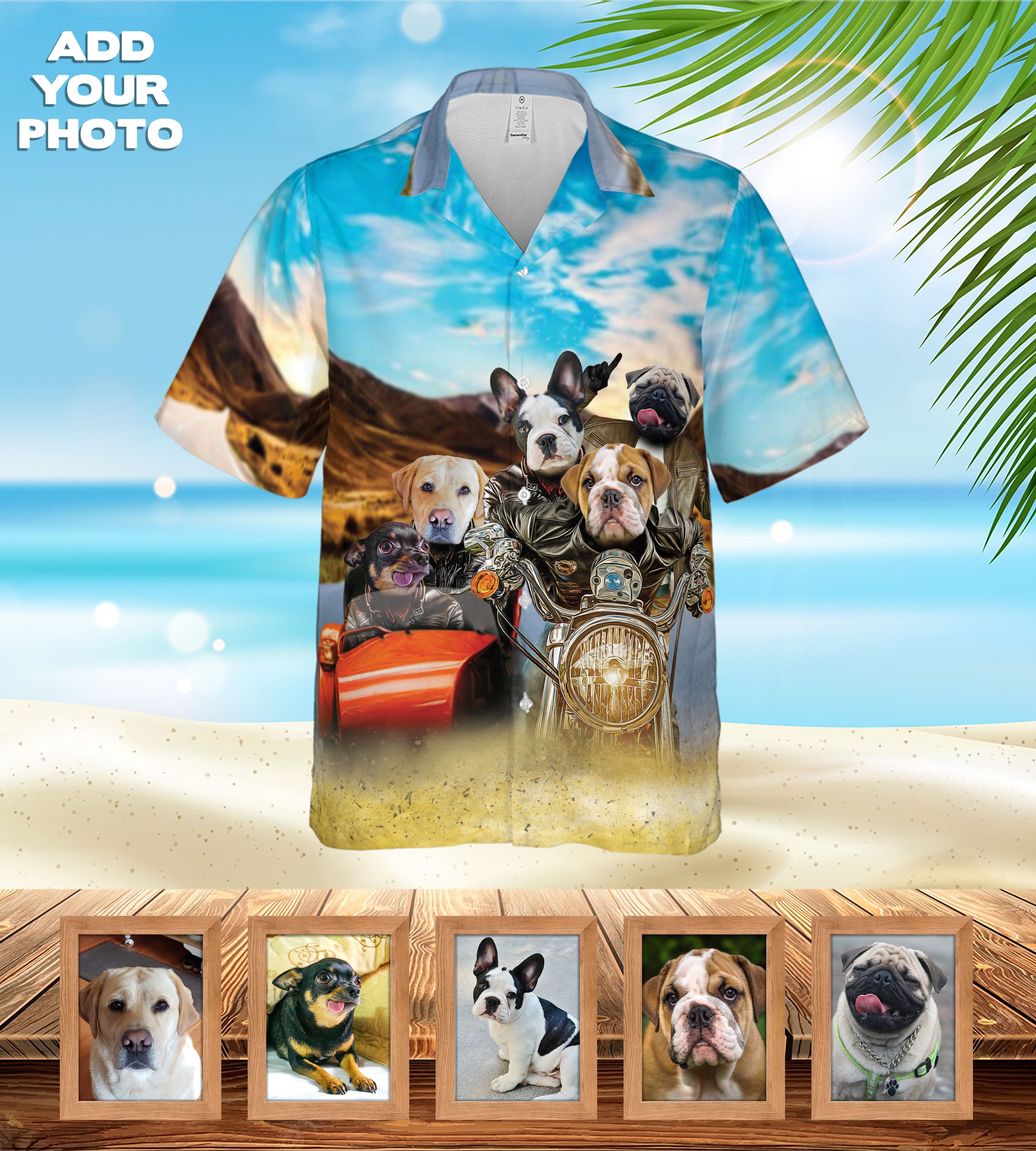 Camisa hawaiana personalizada (Harley Wooferson: 1-8 mascotas)