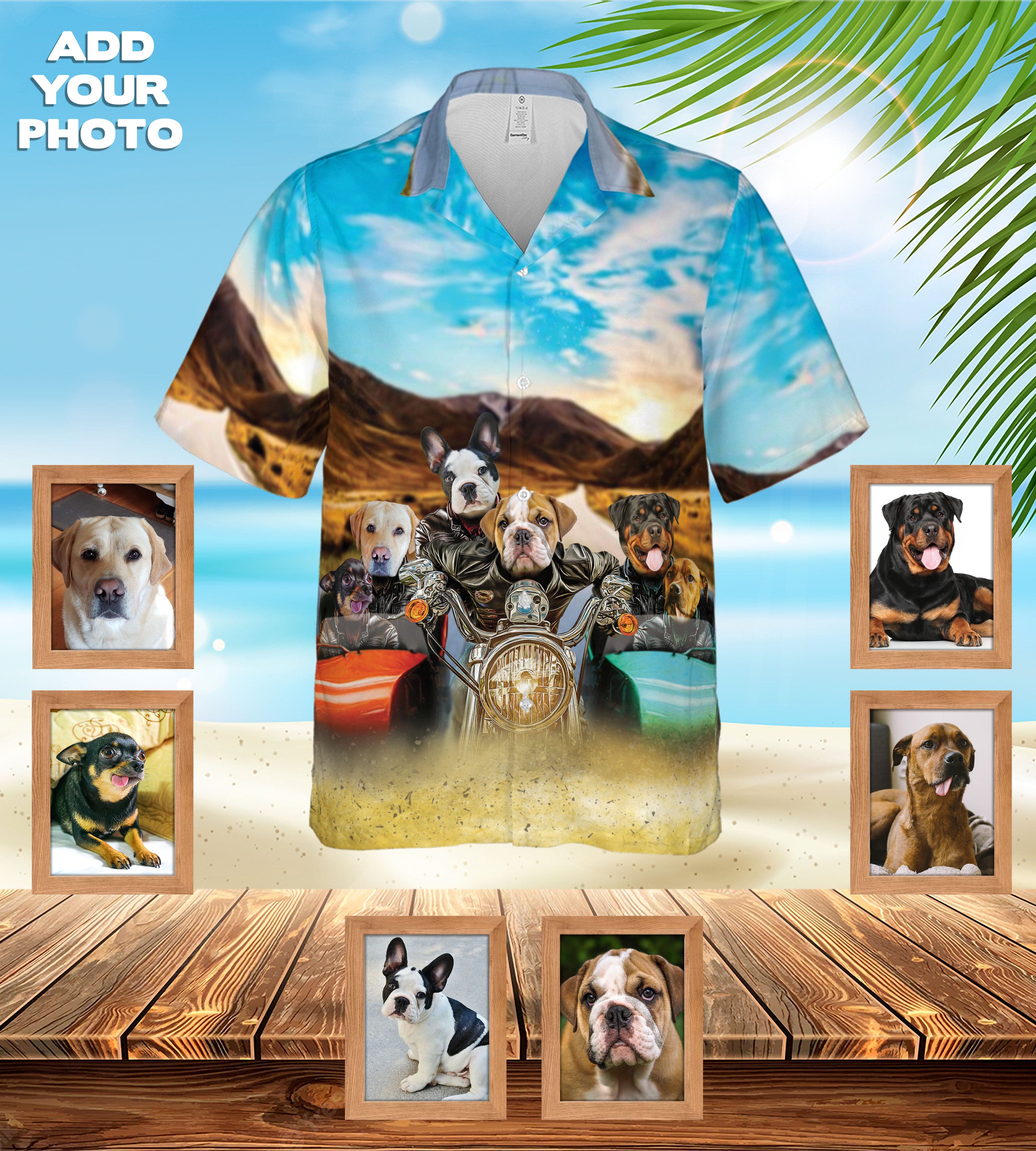 Camisa hawaiana personalizada (Harley Wooferson: 1-8 mascotas)