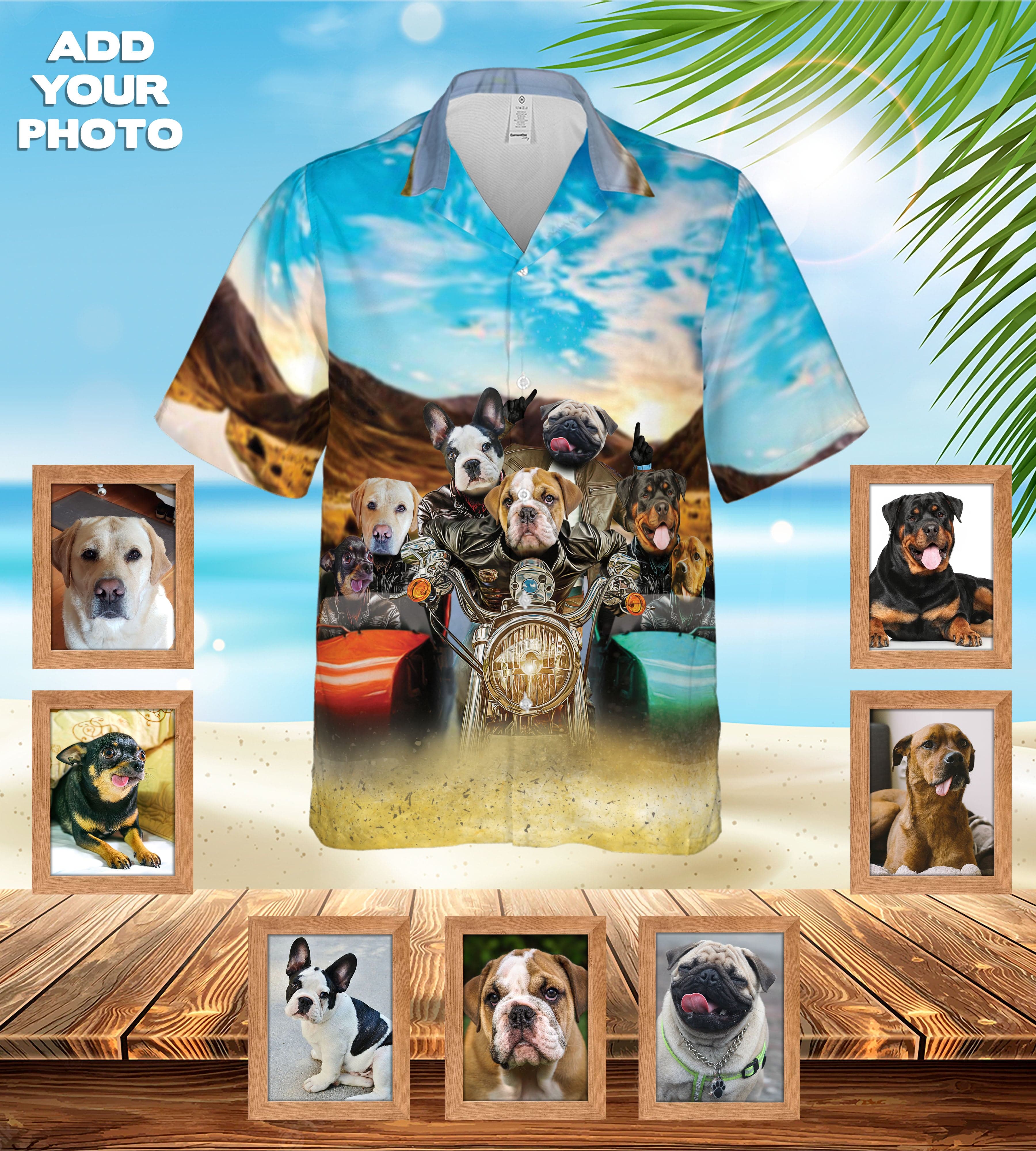 Camisa hawaiana personalizada (Harley Wooferson: 1-8 mascotas)