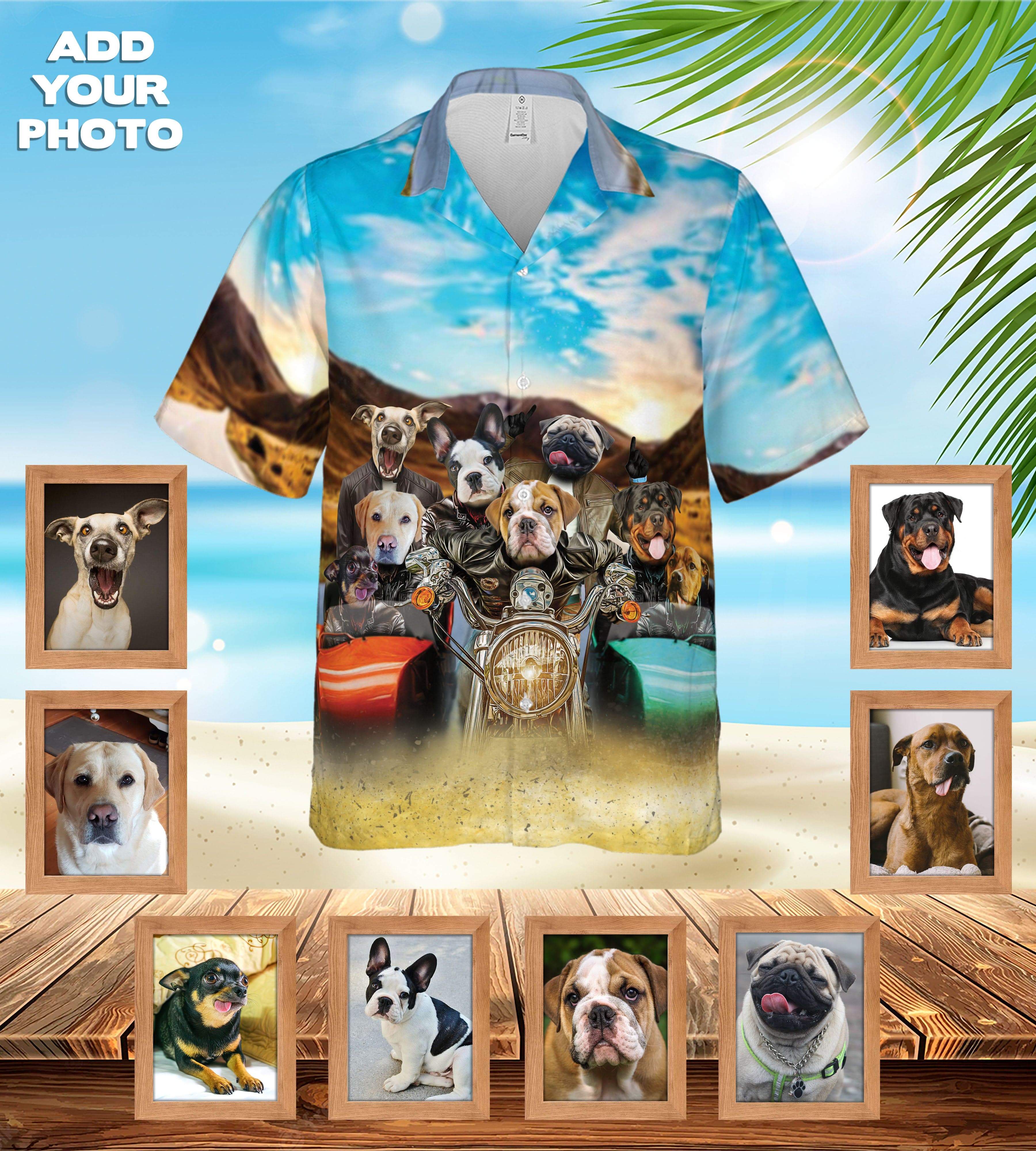 Camisa hawaiana personalizada (Harley Wooferson: 1-8 mascotas)