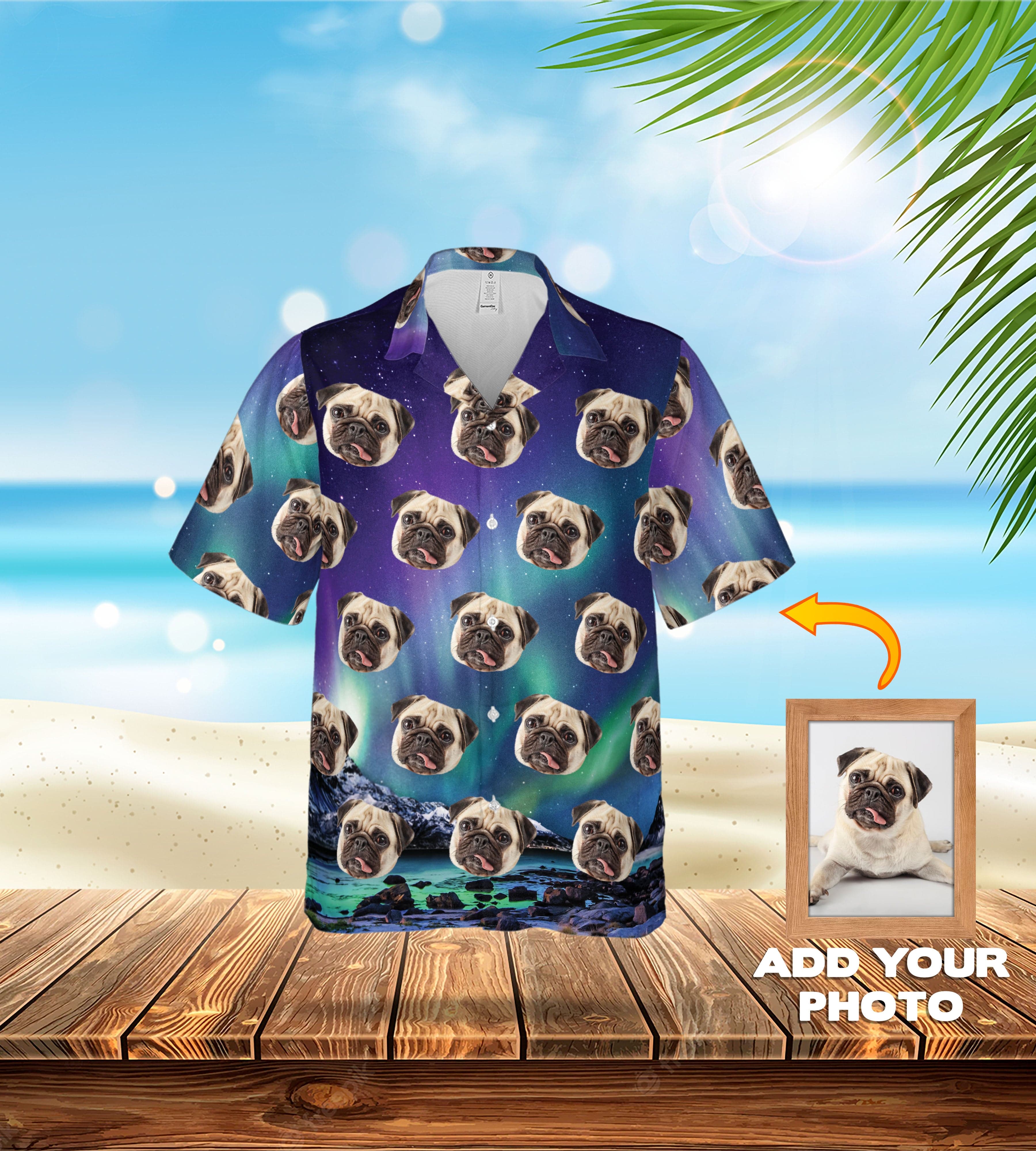 Camisa hawaiana personalizada (Auroras boreales: 1-7 mascotas)