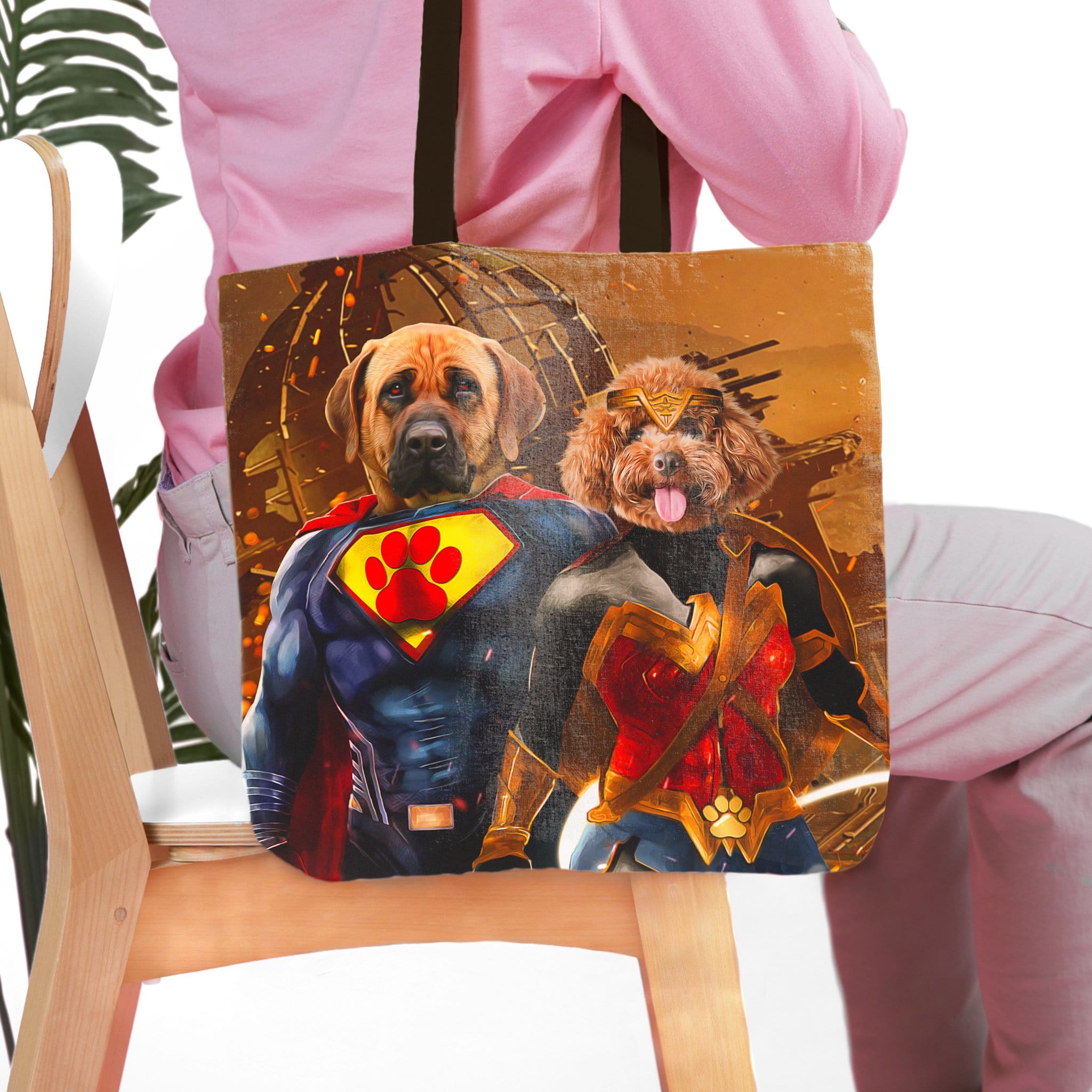 Bolsa de mano personalizada para 2 mascotas &#39;Superdog &amp;amp; Wonder Doggette&#39;