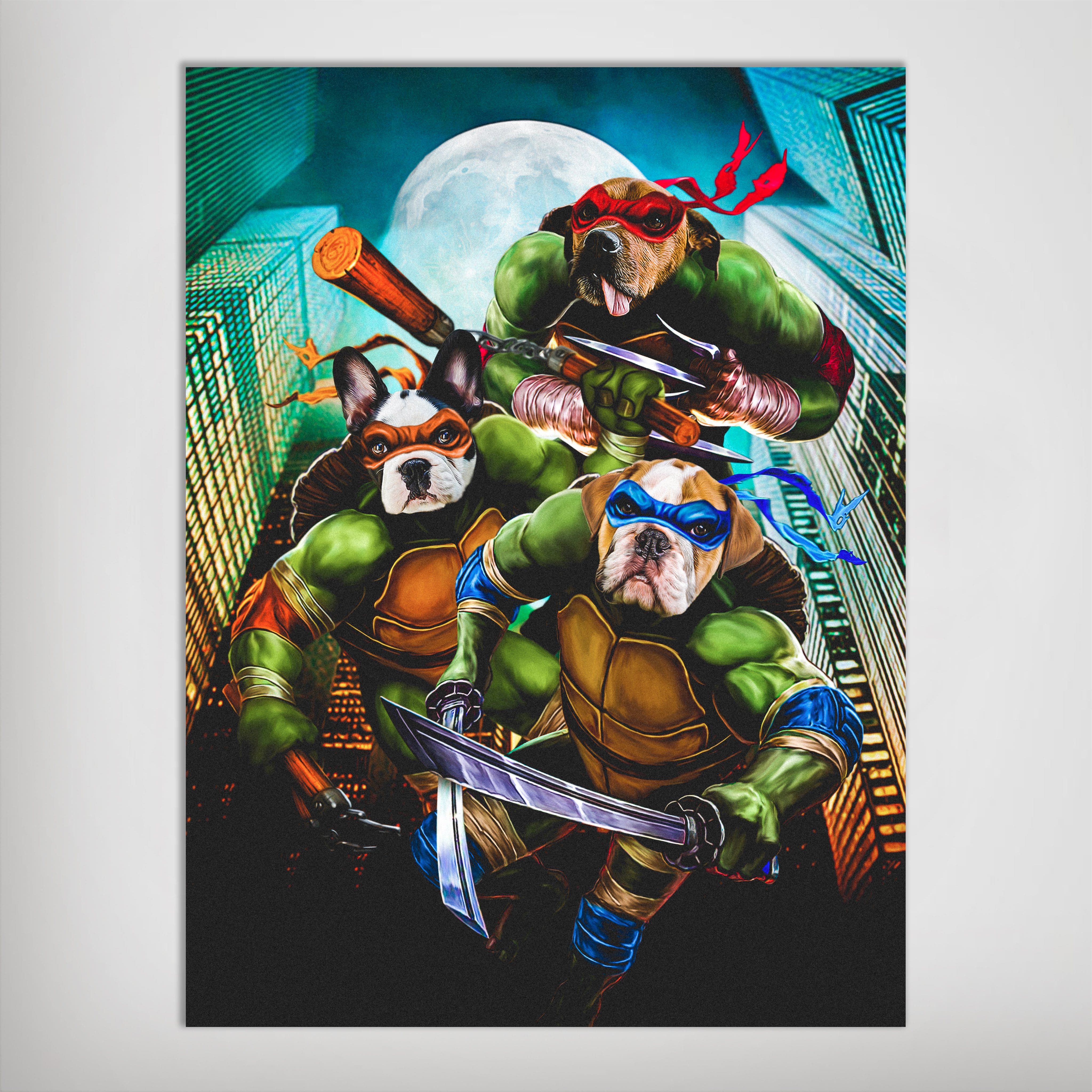 Póster Personalizado para 3 mascotas &#39;Teenage Mutant Ninja Doggos&#39;