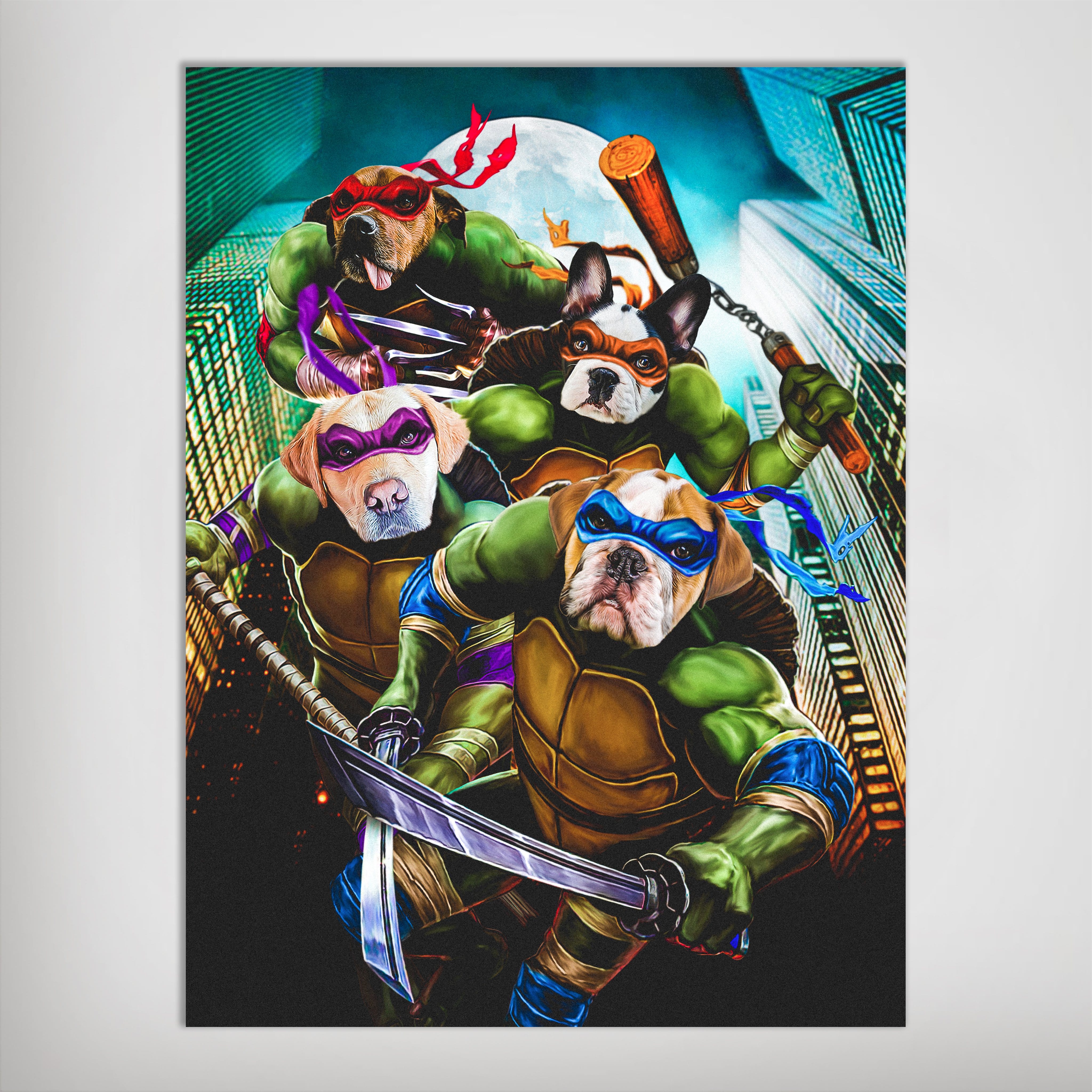 Póster Personalizado para 4 mascotas &#39;Teenage Mutant Ninja Doggos&#39;