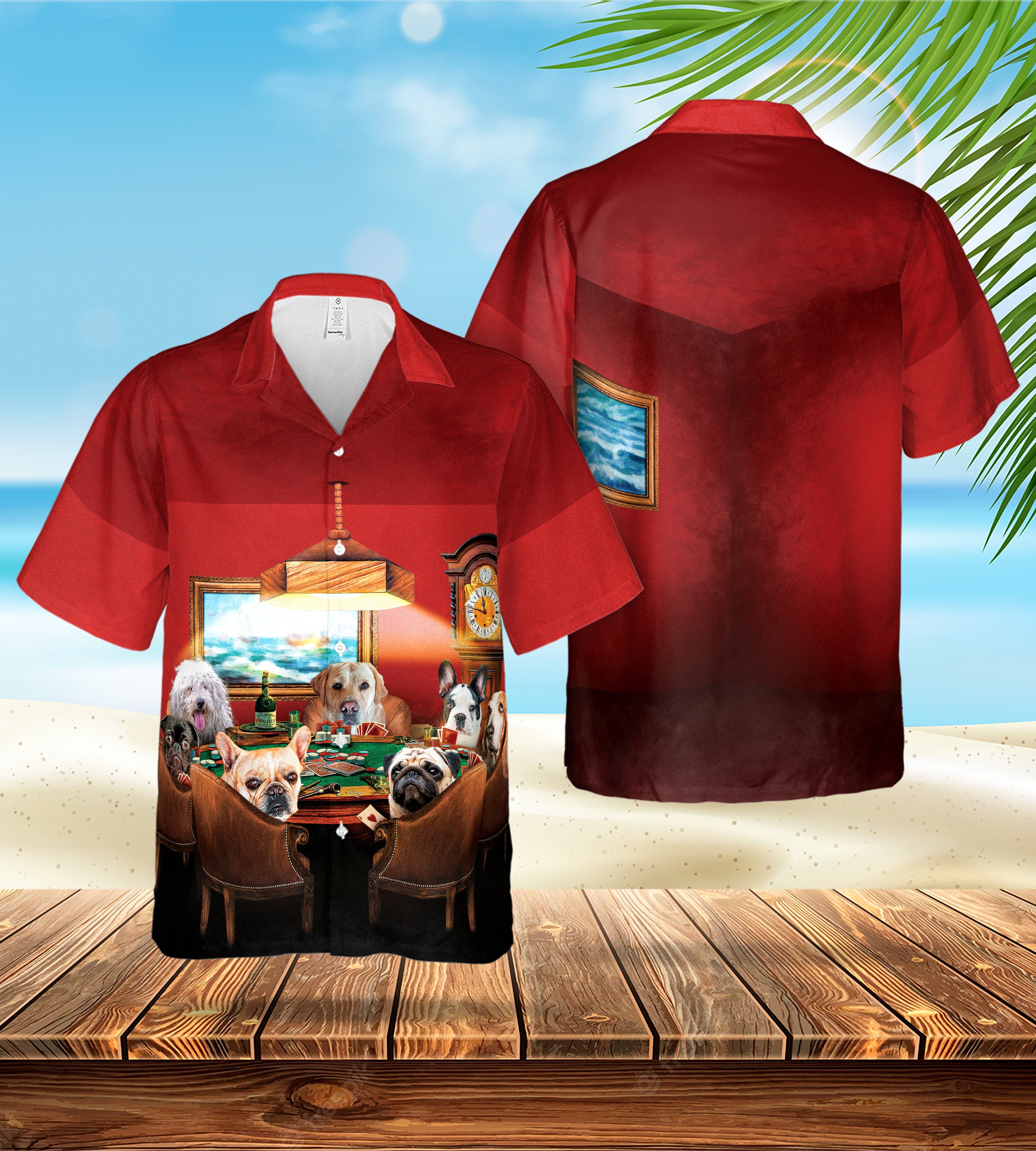 Camisa Hawaiana Personalizada (Los Jugadores de Poker: 1-7 Mascotas)