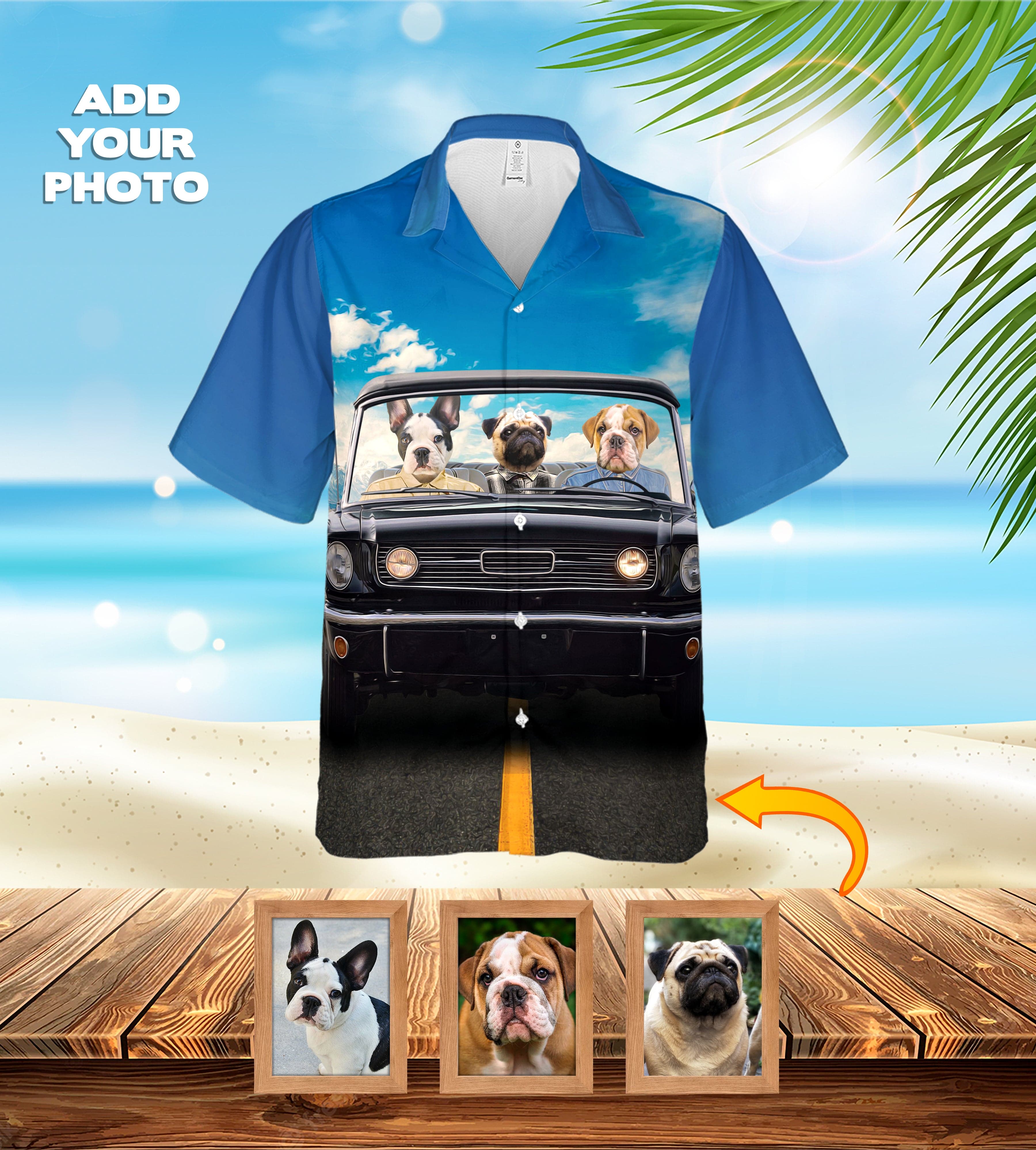 Camisa hawaiana personalizada (El clásico Woofstang: 1-4 mascotas)