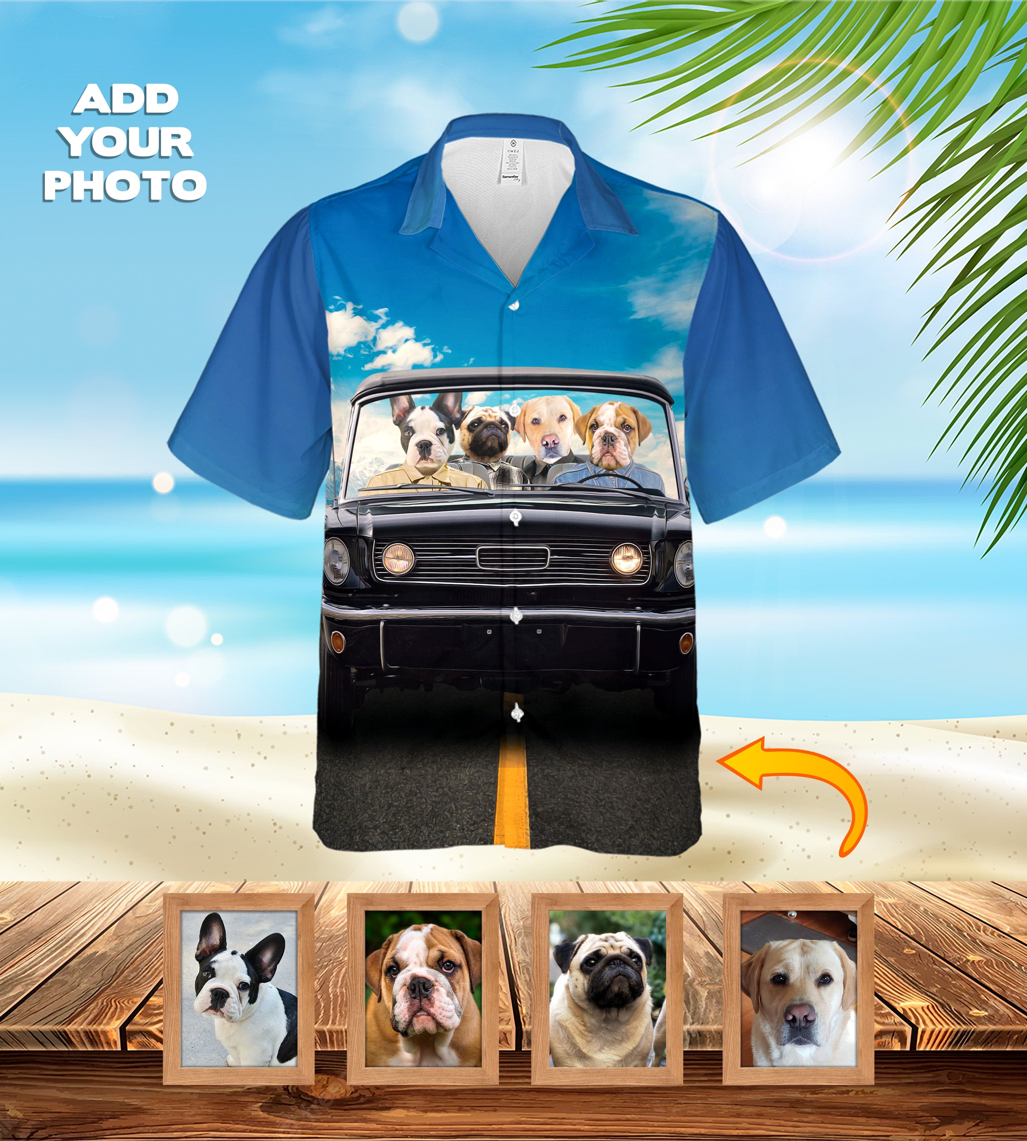 Camisa hawaiana personalizada (El clásico Woofstang: 1-4 mascotas)