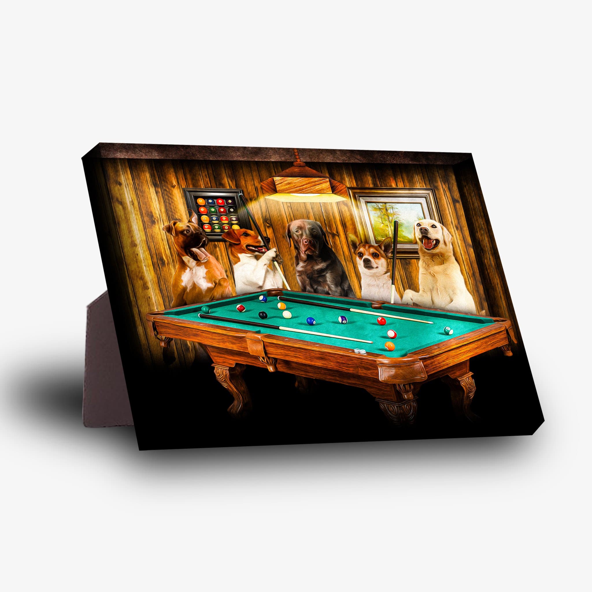 Lienzo personalizado con 5 mascotas de pie &#39;The Pool Players&#39;