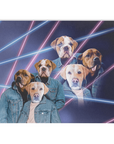 '1980's Lazer Portrait (Males)' Personalized 3 Pet Blanket