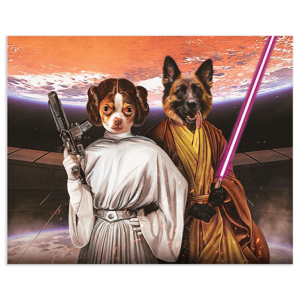 Póster personalizado de 2 mascotas &#39;Princesa Leidown y Jedi-Doggo&#39;