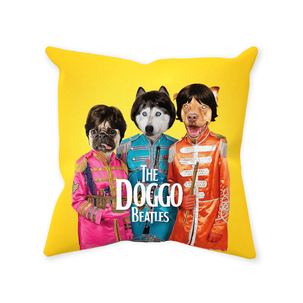 Cojín personalizado con 3 mascotas &#39;The Doggo Beatles&#39;